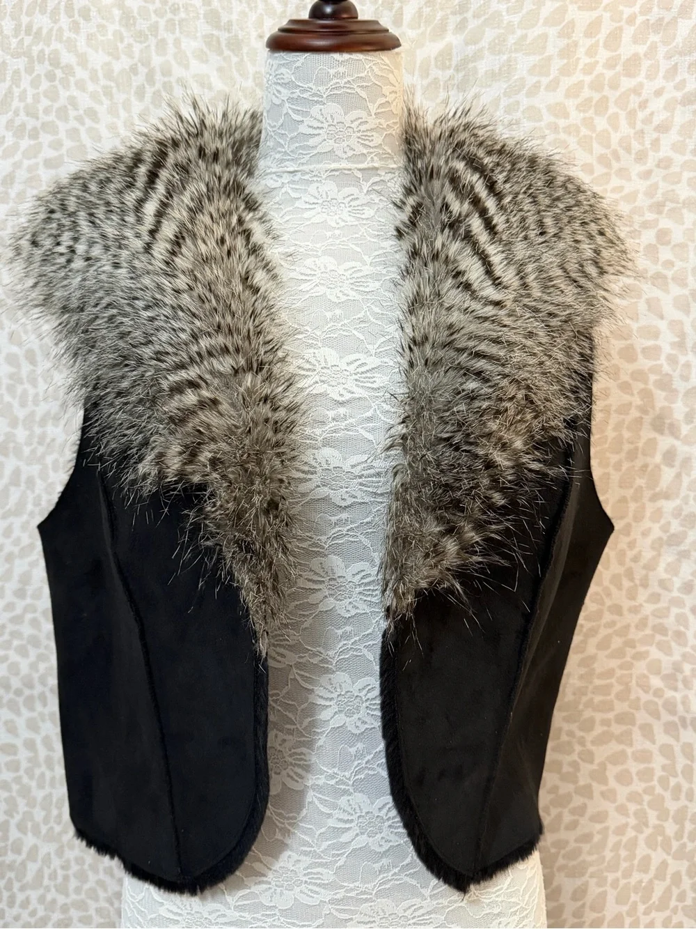 Rachel Zoe Faux Fur Trim Black Suede Vest - Women's Stylish Layering Piece